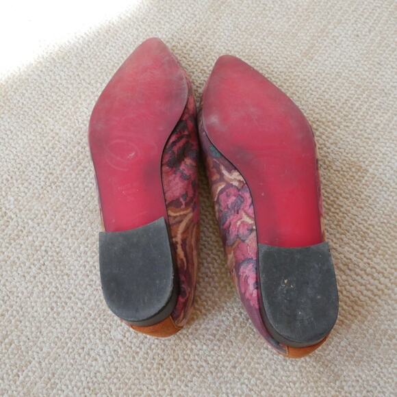 Anthropologie Bique Ballerinas | Velvet loafer pointed toe floral suede trim siz - Picture 9 of 13